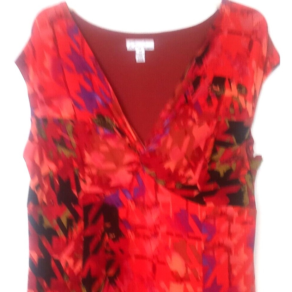 Kim Rogers Dress Women's Sz 14 Abstract  Print Midi  Pull On Twist Chest Stretch - Picture 2 of 6